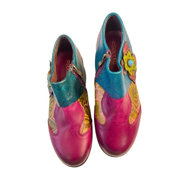 Socofy Size 38 US 7 Multicolor Floral Clogs Side Zip Shoes Retro Cosplay Flower - Picture 2 of 6